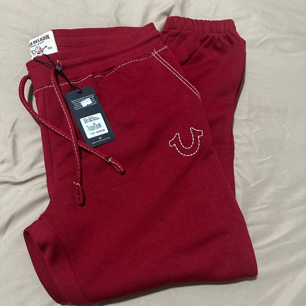 True Religion Red Sweatpants with Drawstring Waistband